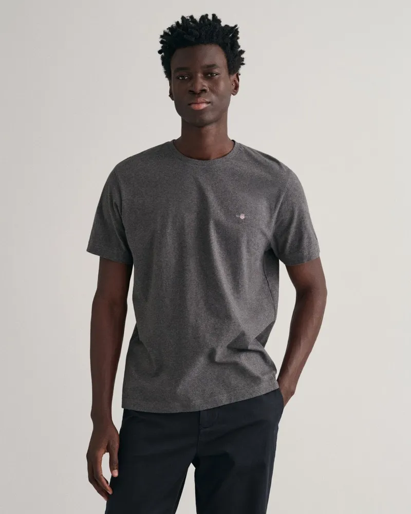 Gant Herren Regular Fit Kurzarm T-Shirt Shield Logo Dunkelgrau
