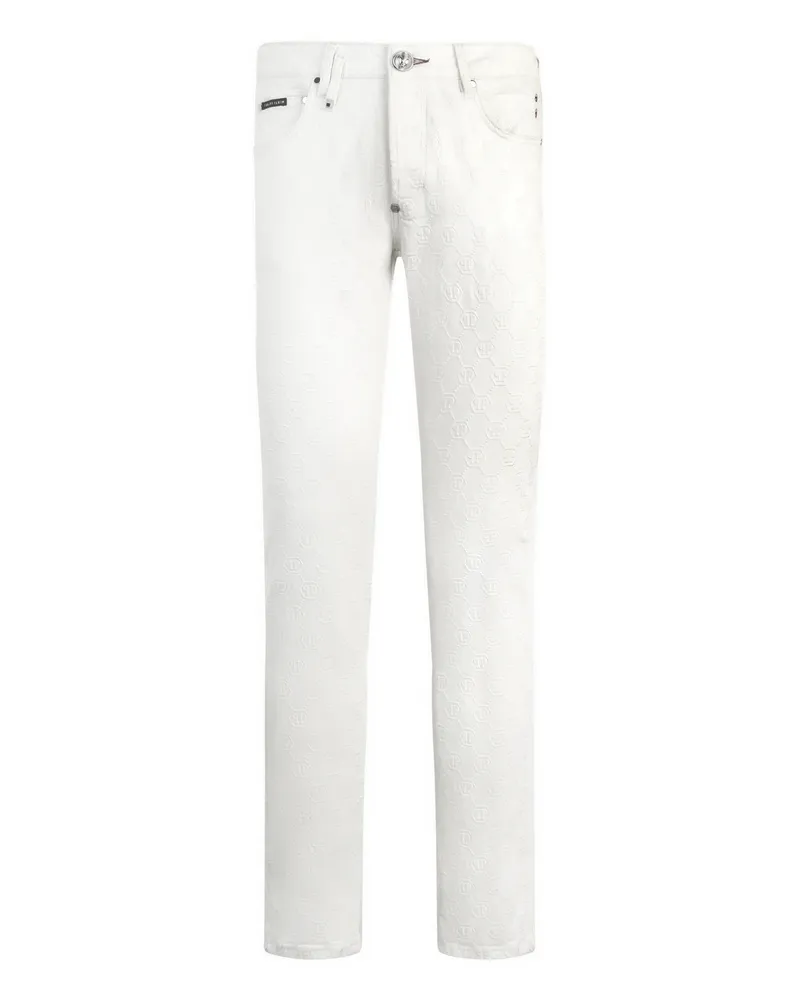 Philipp Plein Super Straight Cut Jeans Embroidery Monogram Weiß