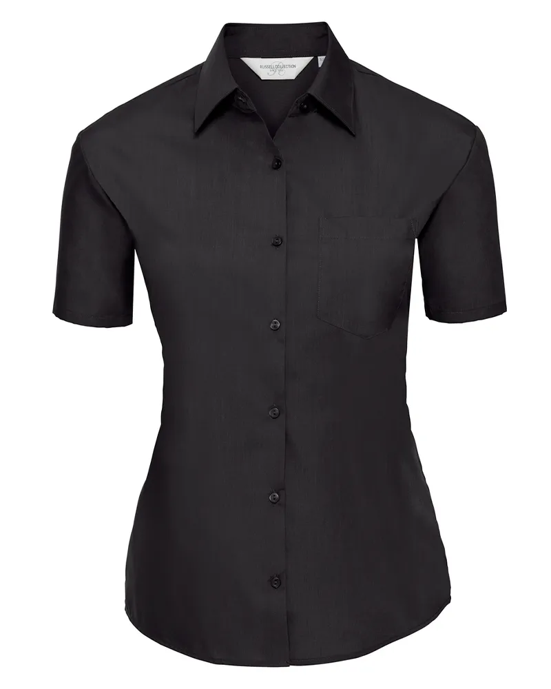 Russell Athletic Russell Collection - "Classic" Hemd Pflegeleicht für Damen kurzärmlig (Schwarz Schwarz