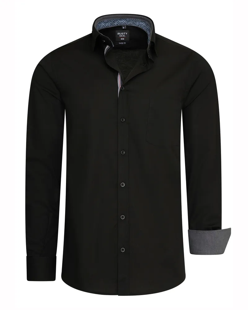 Rusty Neal Freizeit- Business Hemd im Kontrast Design Schwarz