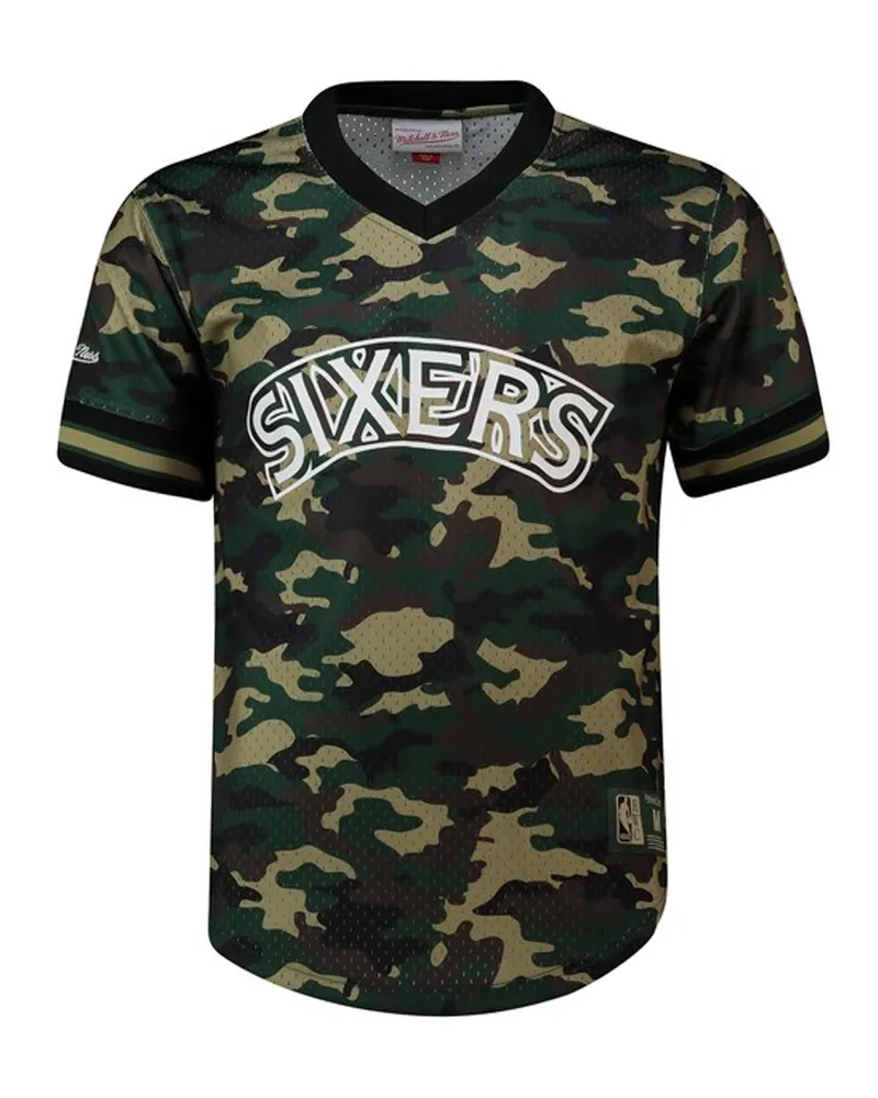 Mitchell & Ness NBA Philadelphia 76ers Herren Camo Mesh T-Shirt Grün