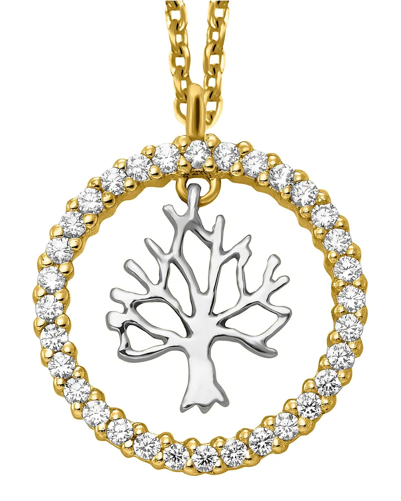 Julie Julsen Anhänger mit Kette 925/- Sterling Silber rhodiniert/vergoldet  Lebensbaum Zirkonia Mehrfarbig