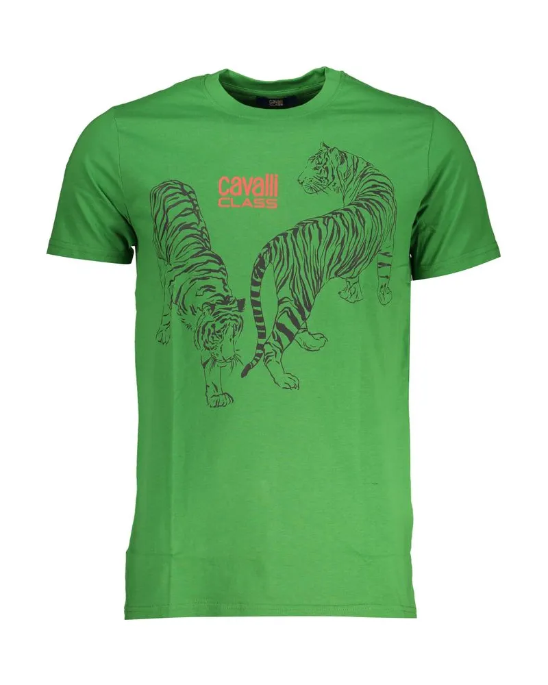 Roberto Cavalli Tiger Grafik T-Shirt mit kurzen Ärmeln und Rundhalsausschnitt Grün
