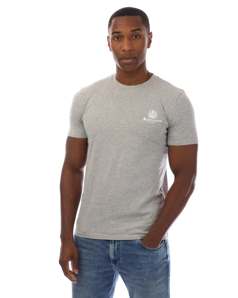 Aquascutum London" T-Shirt für Herren, Rundhalsausschnitt (Hellgrau/Weiß Grau
