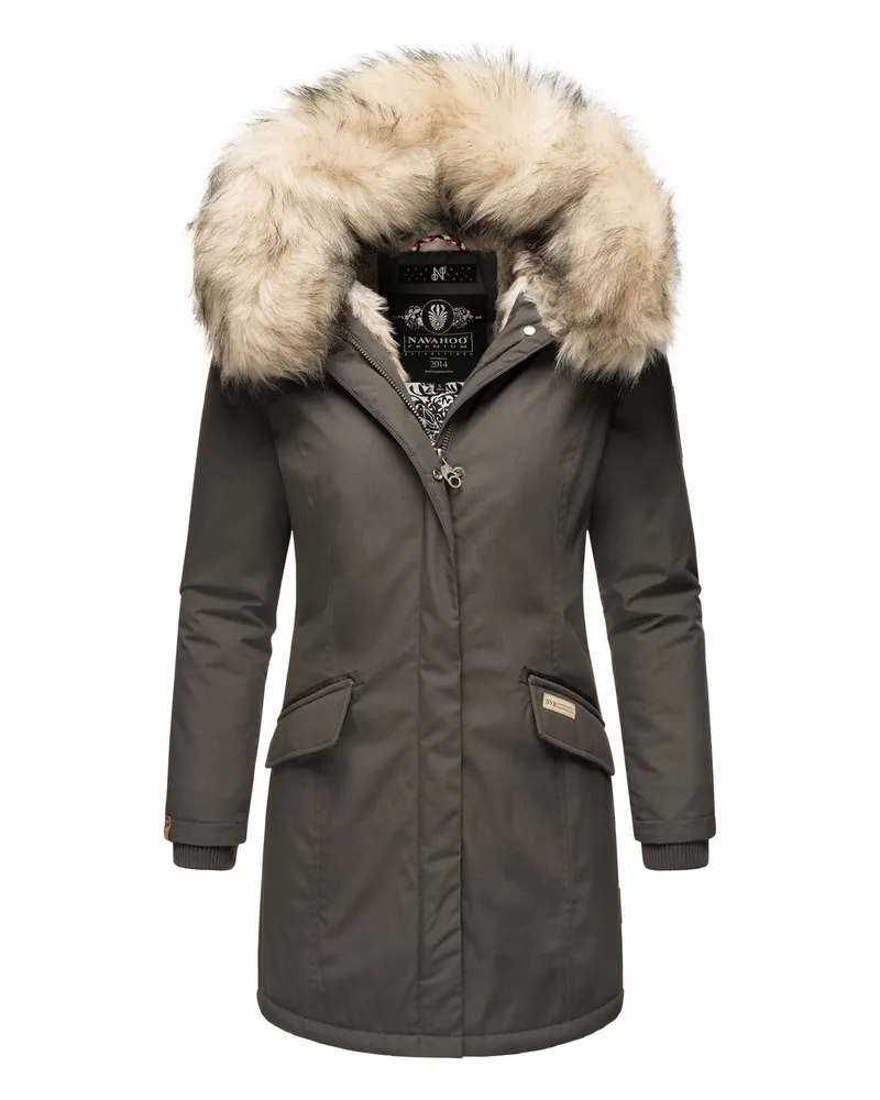 NAVAHOO Damen Winter Parka Cristal – Premium Kollektion mit Abnehmbarem Kunstfellkragen Grau