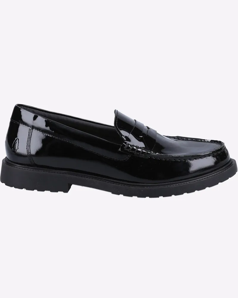 Hush Puppies Verity Slip On Leder-Damen-Patent-Loafer In Schwarz Schwarz