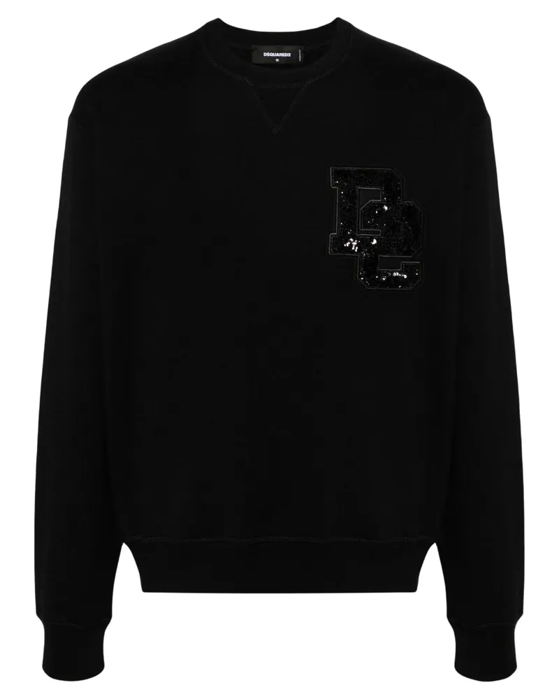 Dsquared2 D2 Pailletten-logo-pullover Mit Rundhalsausschnitt, Schwarz Schwarz