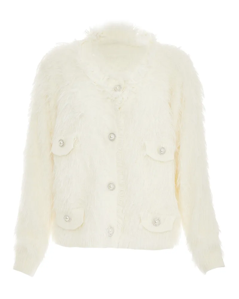 FAINA Strickjacke Damen Wollweiß Wollweiß