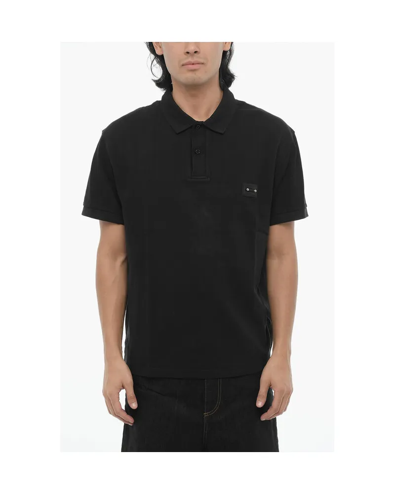 Neil Barrett Locker geschnittenes Poloshirt mit zwei Knöpfen und Piercing-Detail in Schwarz Schwarz