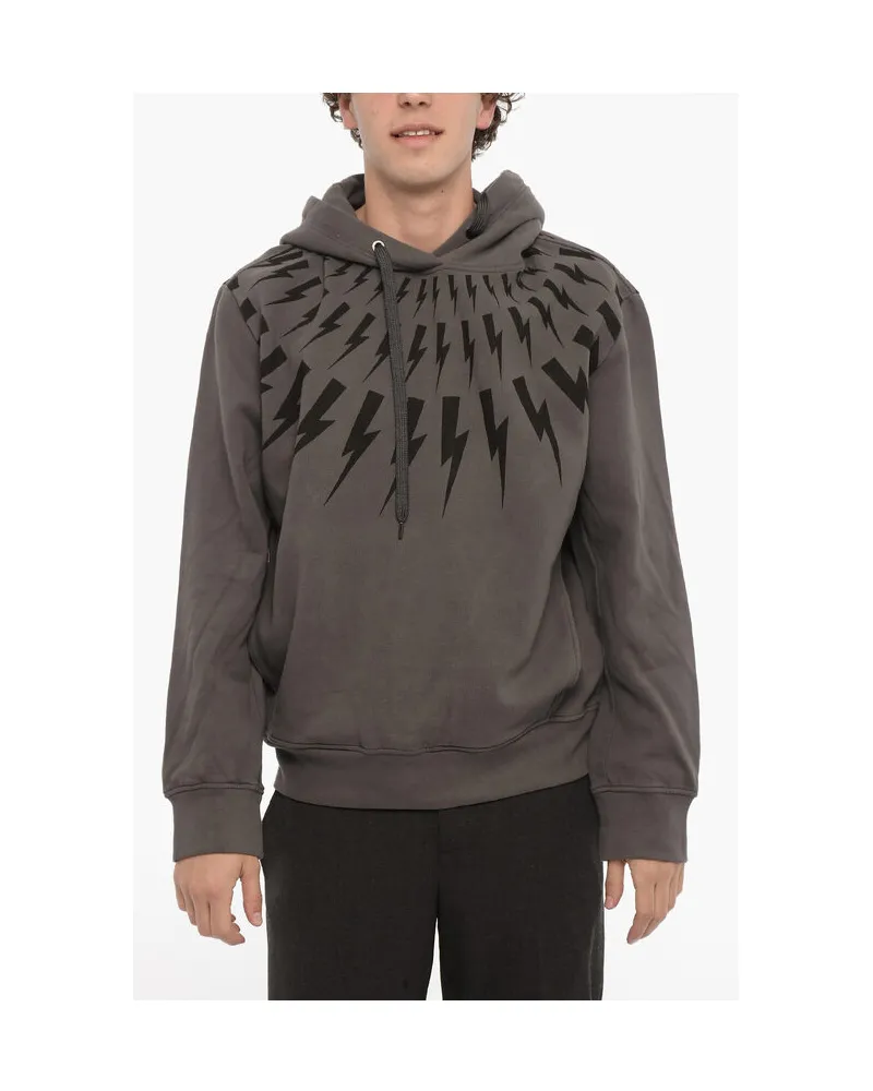 Neil Barrett Easy Fit-Kapuzenpullover mit ThunderBolt-Print in Grau Grau