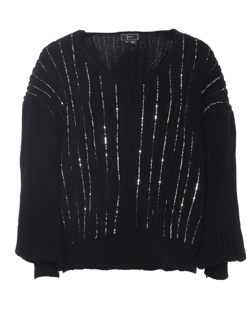 FAINA Strickpullover mit Paillettenbesatz - Schwarz Schwarz