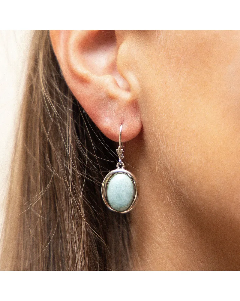ZEEme Ohrringe 925er Silber, rhodiniert, mit echtem Larimar 14×10 mm - Silber Silber