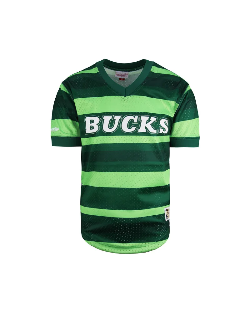 Mitchell & Ness NBA Bucks Wordmark Mesh Mens T-Shirt Grün
