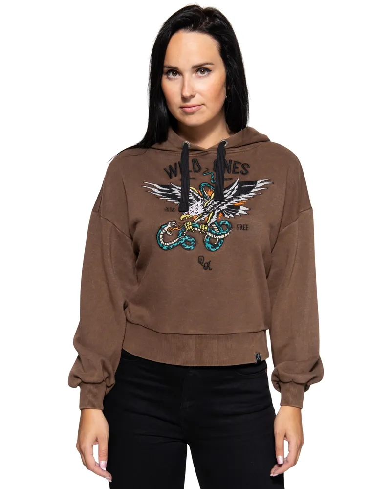 Queen Kerosin Damen Hoodie Wild Ones Ride Free dunkelbraun Dunkelbraun