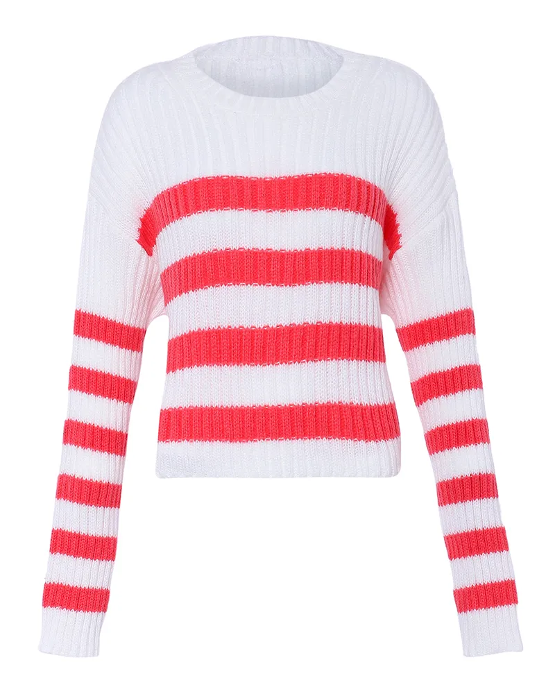 My Mo Strickpullover Damen Wollweiss Koralle Wollweiß