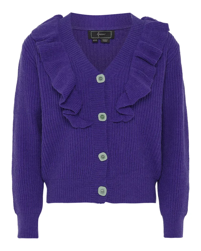FAINA Strickjacke mit Knopfleiste und gerippten Bündchen - Lila Lila