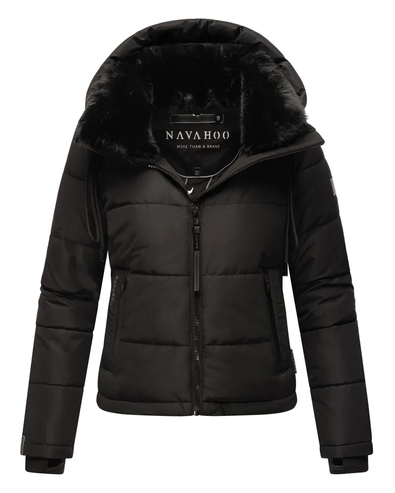 NAVAHOO Damen gesteppte Kurzjacke mit Steppung und Herzdetail - Schwarz Schwarz