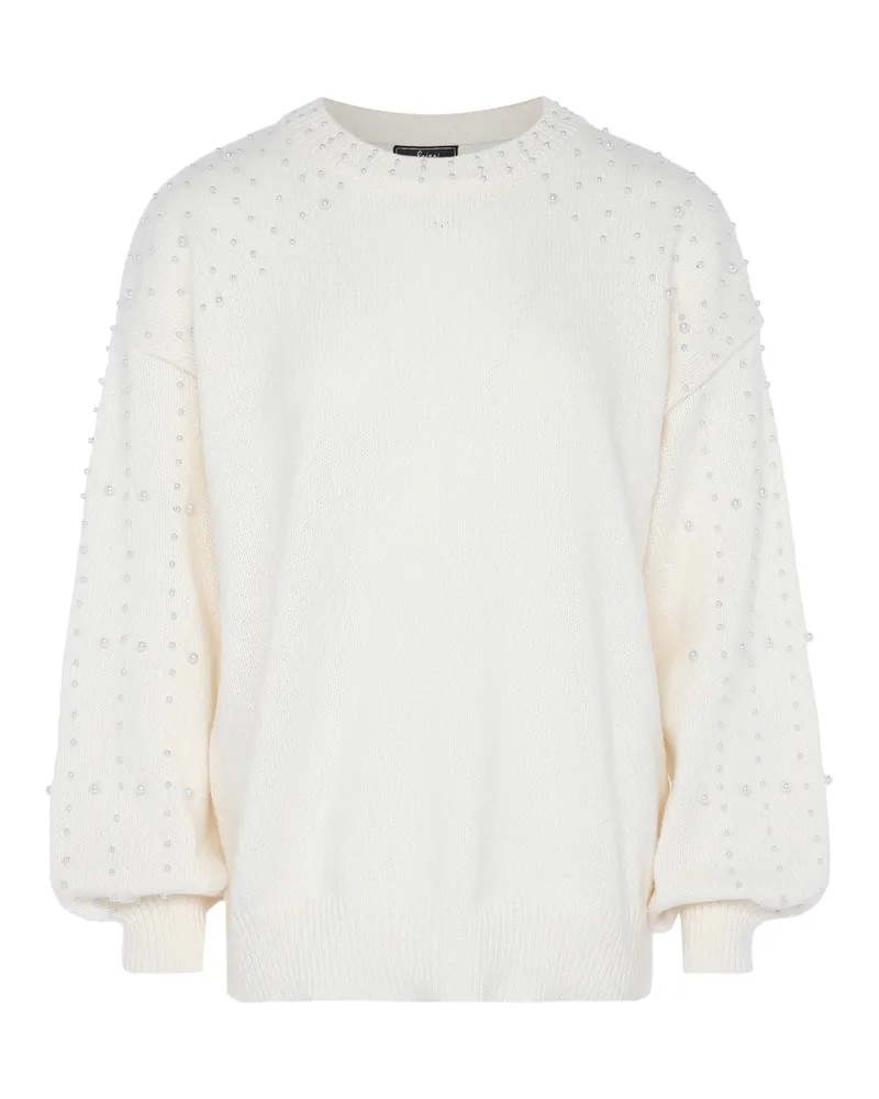 FAINA Pullover mit Perlen Damen Wollweiß Wollweiß