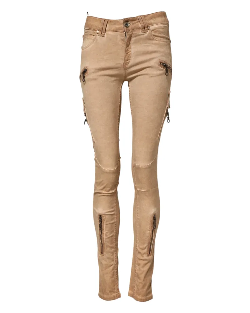 Plein Sud Braune Baumwoll-Mittelbund Skinny Denim Jeans Braun