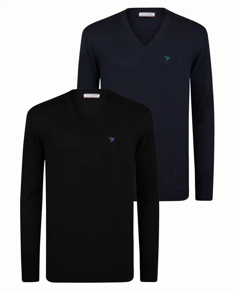 Felix Hardy Pullover Pullover Mit V-Ausschnitt 2Er-Pack Schwarz