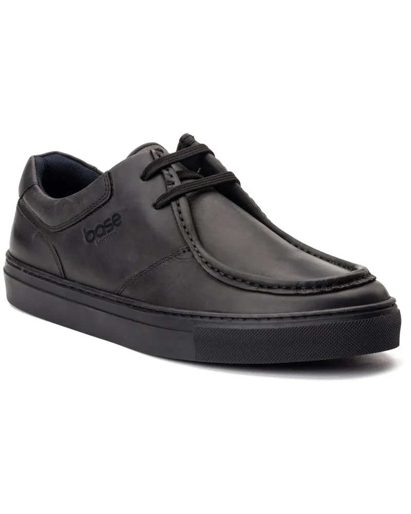 Base London Dalston Leder Herren Schwarz Mokassin Schuhe Schwarz
