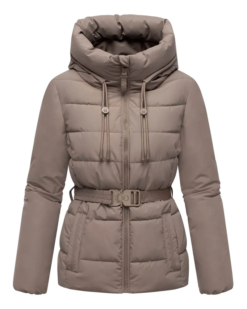 Marikoo Damen Winterjacke Himee mit Taillengürtel & Magnettaschen Grau