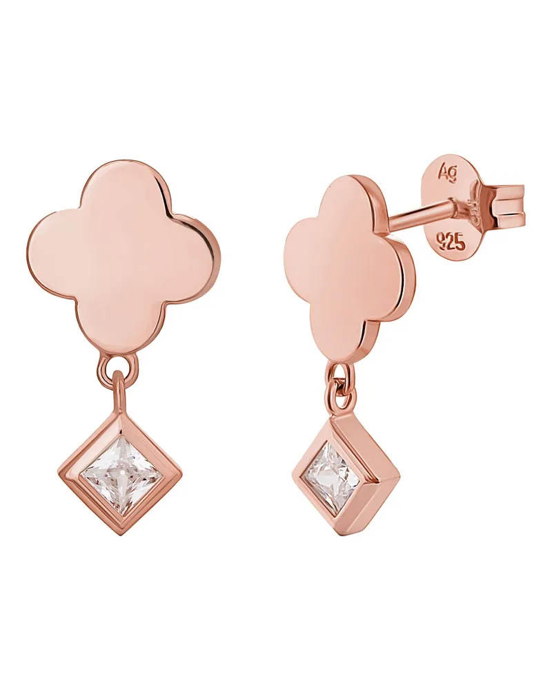 cai Ohrstecker 925 Silber rosé vergoldet Kleeblatt Zirkonia Anhänger Roségold