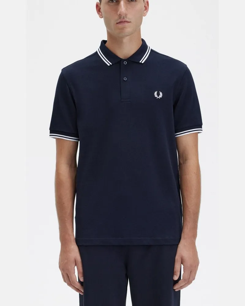 Fred Perry Herren Twin Tipped Poloshirt in Marineblau/Weiß/Weiß Marineblau