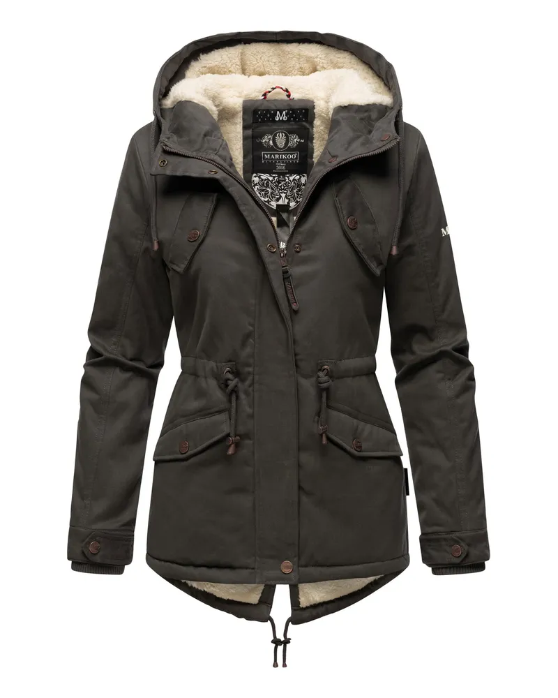 Marikoo Damen Winterjacke Manolya mit Teddyfellfutter & Baumwoll-Obermaterial Grau