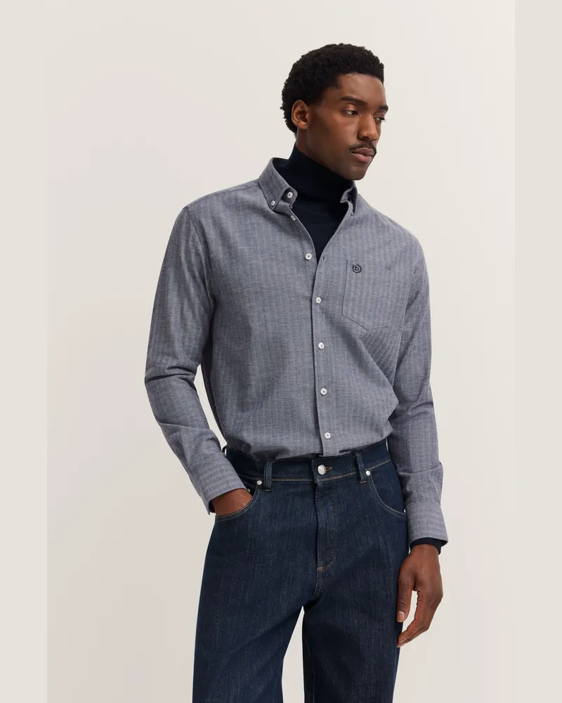 Bugatti Herren Freizeithemd langarm im Modern Fit mit Button-Down Kragen Marineblau