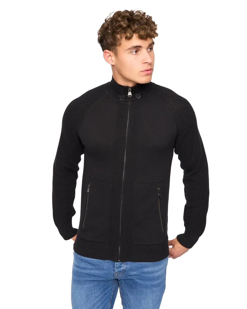 CrossHatch Birchin" Pullover Durchgehender Reißverschluss für Herren (Schwarz Schwarz