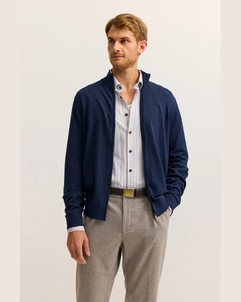 Bugatti Herren Strickjacke  aus Baumwolle mit Stehkragen Marineblau