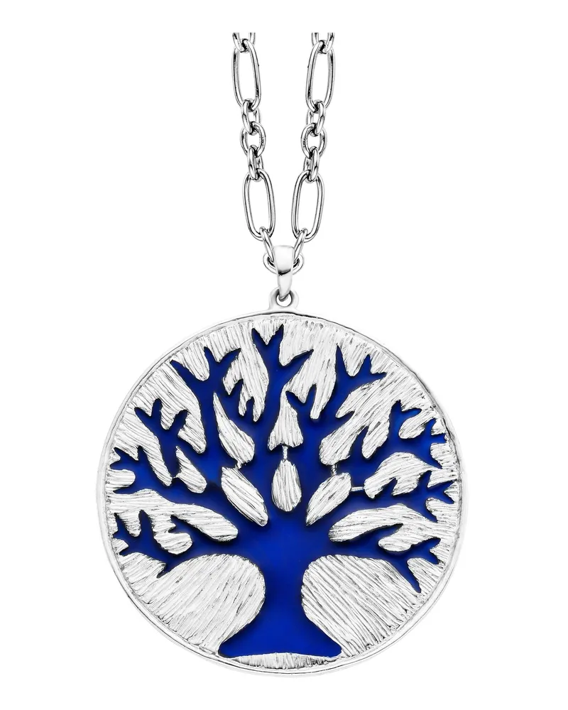 Julie Julsen Anhänger mit Kette 925 Silber Lebensbaum Emaille blau Silber