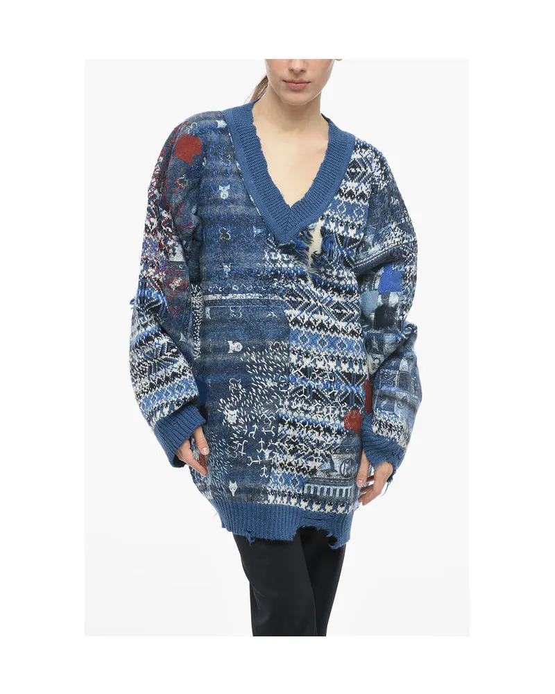 Maison Margiela MM0 Pullover aus Wollmischung mit V-Ausschnitt - Hellblau Hellblau