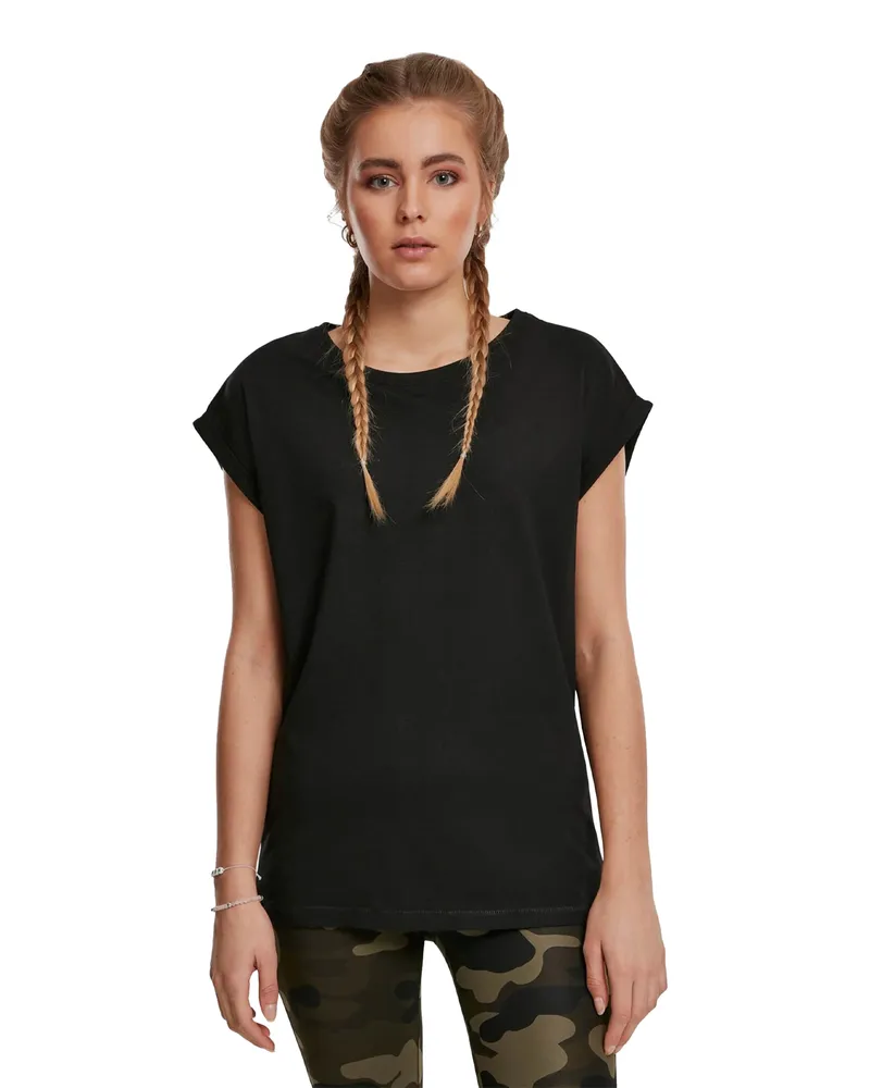 Urban Classics T-Shirt Überschnittene Schulter für Damen(2er-Pack) (Schwarz Schwarz