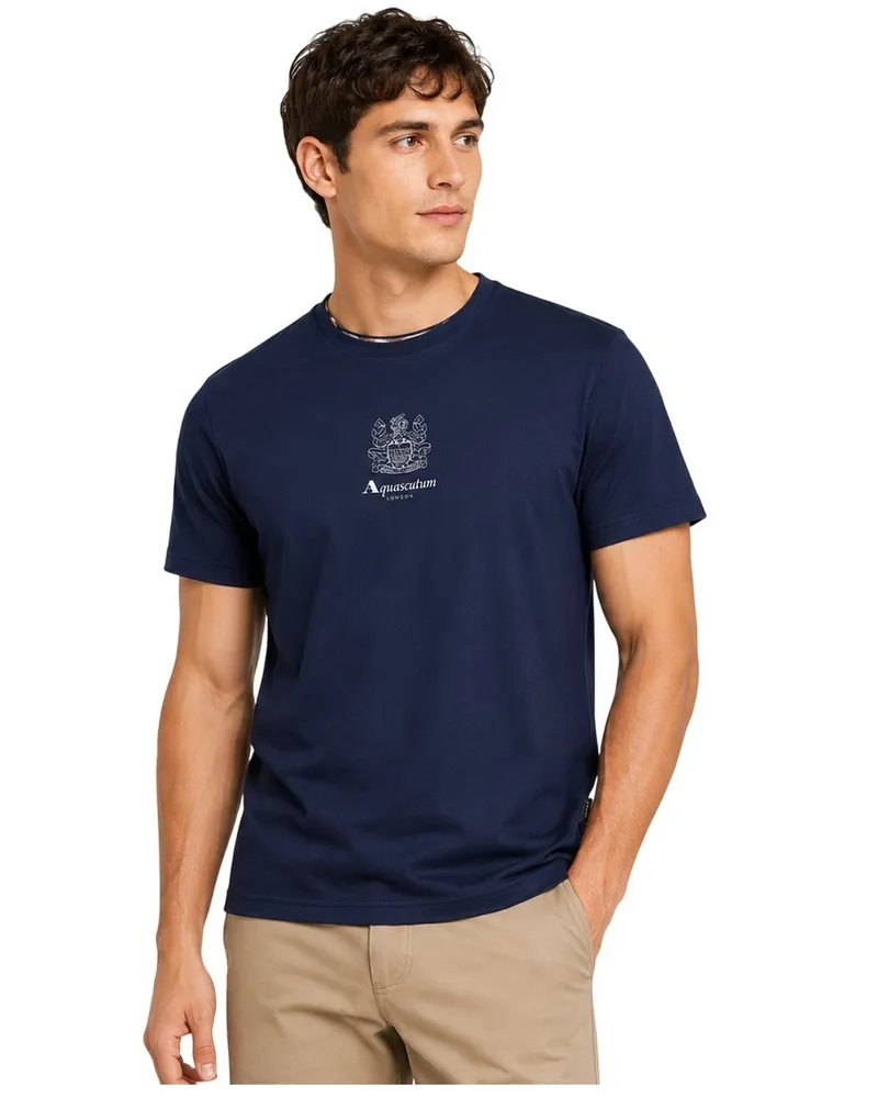 Aquascutum T-Shirt für Herren, Rundhalsausschnitt, Regulär (Marine Marineblau