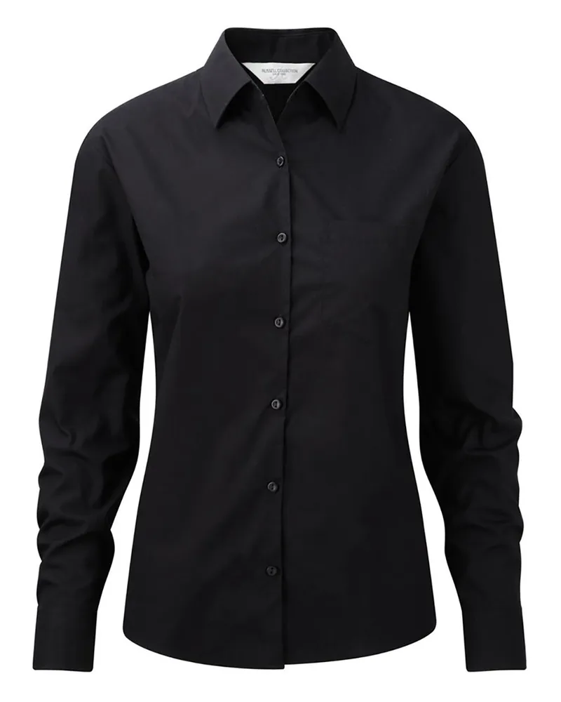 Russell Athletic Jerzees Damen Baumwoll-Hemd / Bluse / Arbeitsbluse, langärmlig (Schwarz Schwarz