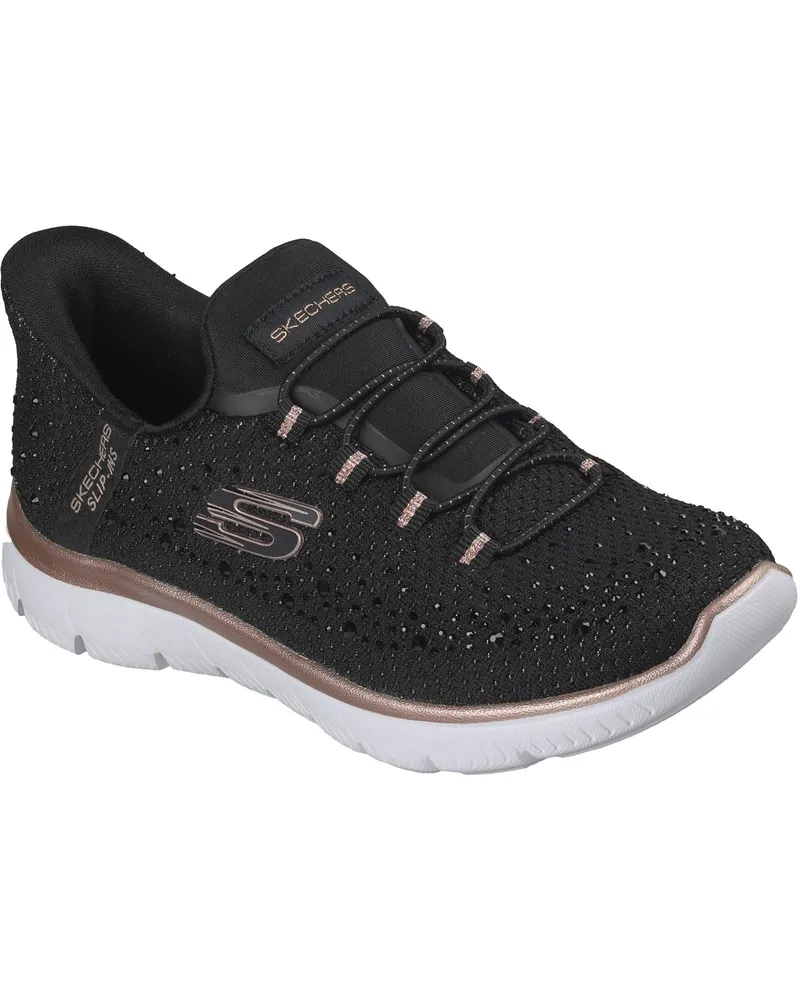 Skechers Summits Brilliant Shine Damen Schwarz Mesh/Roségold Akzent Sneaker Schwarz