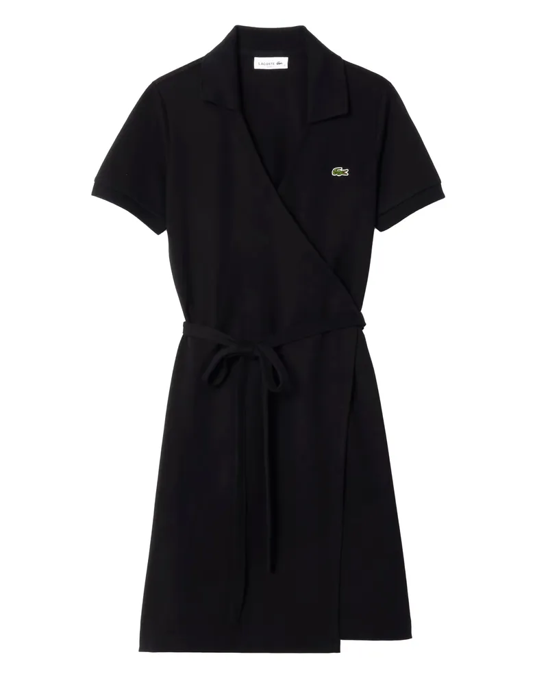 Lacoste Wickelkleid für Damen, V-Ausschnitt, kurzärmlig (Schwarz Schwarz