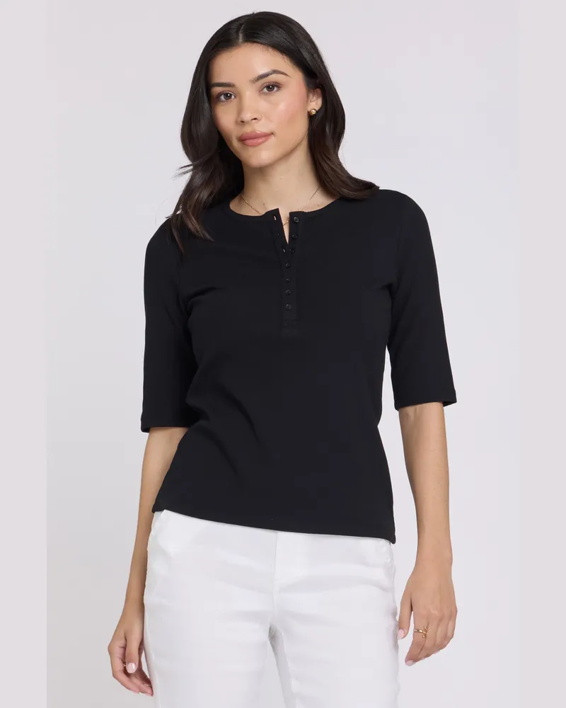NYDJ not your daughter's Jeans  Rippelt-Henley mit Ellbogenärmeln Schwarz