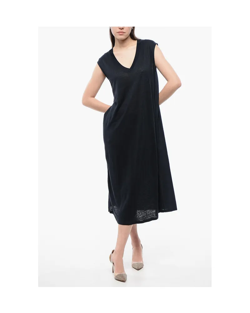 Woolrich Ärmelloses Leinenkleid mit V‑Ausschnitt - Dunkelblau Dunkelblau