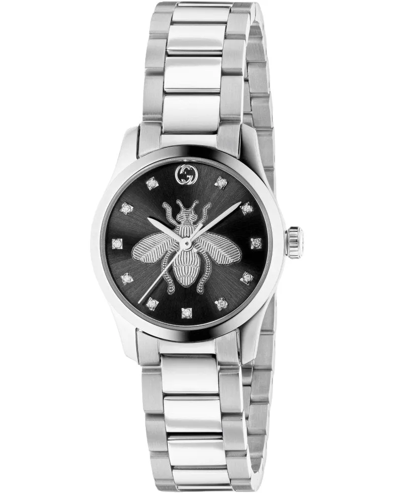 Gucci YA1265024 G-Timeless Damenuhr mit schwarzem Zifferblatt Silber