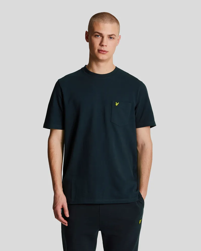 Lyle & Scott Herren-T-Shirt mit schlichtem Piqué und Tasche in Marineblau Marineblau