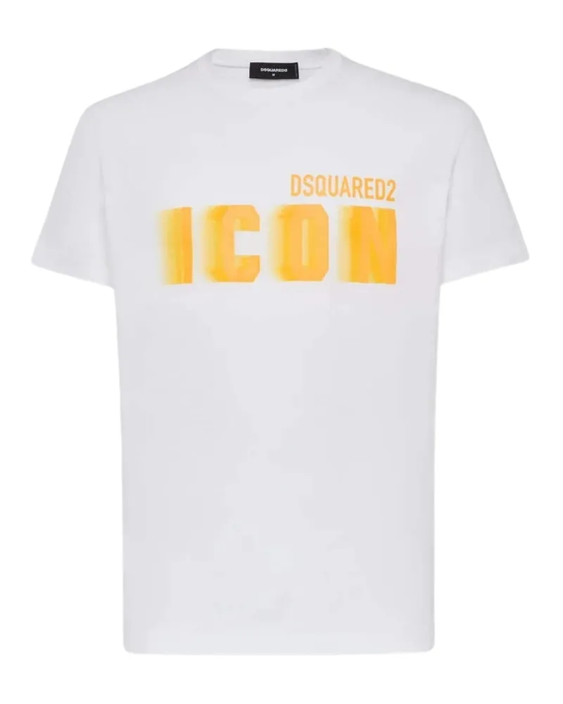 Dsquared2 Icon Yellow Blur Print White Loose Fit T-shirt Weiß