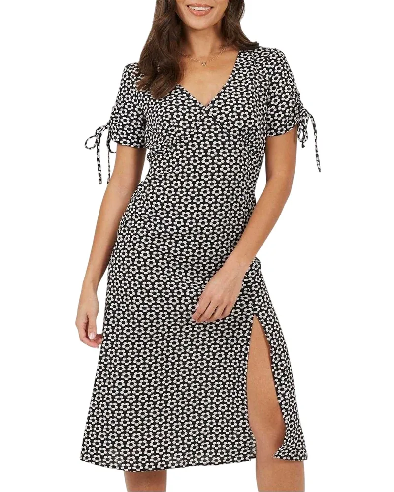Brave Soul Midikleid für Damen, A-Linie (Schwarz/Weiß Schwarz