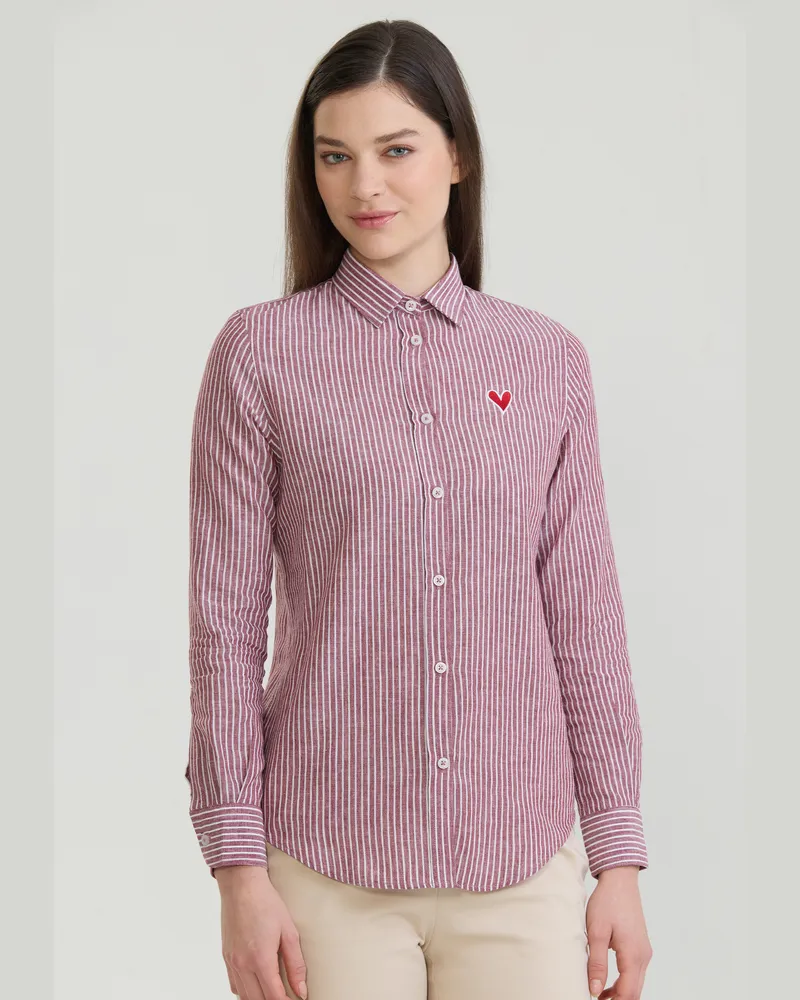 Felix Hardy Hemd Gestreiftes Langarm Hemd Bordeaux