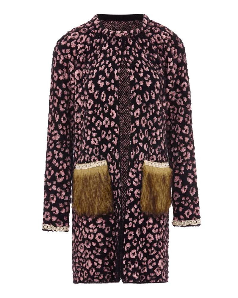 FAINA Strickjacke für Damen, leicht offen geschnitten mit Knopfleiste - Schwarz Schwarz