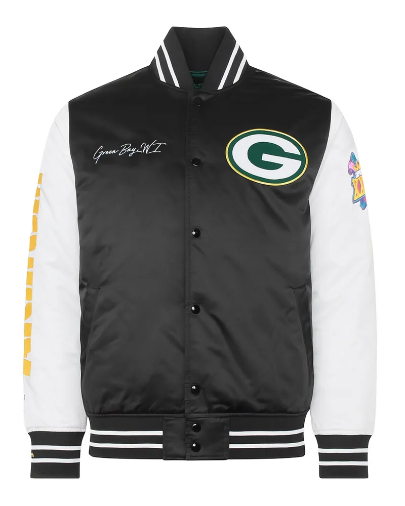 Mitchell & Ness NFL Green Bay Packers Herren Satin Bomberjacke Schwarz