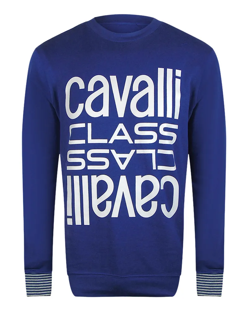 Roberto Cavalli Sweatshirt Mit Rundhalsausschnitt Und Kräftigem Multi-logo In Irisblau Blau