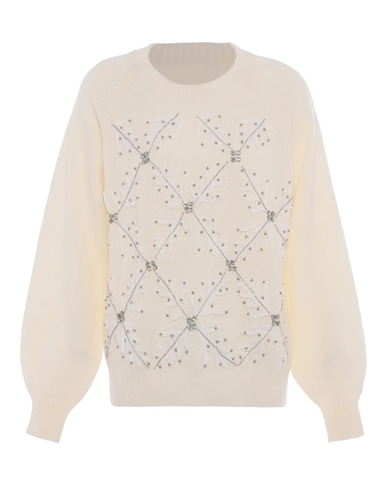 FAINA Pullover für Damen, gerippte Bündchen - Wollweiß Wollweiß